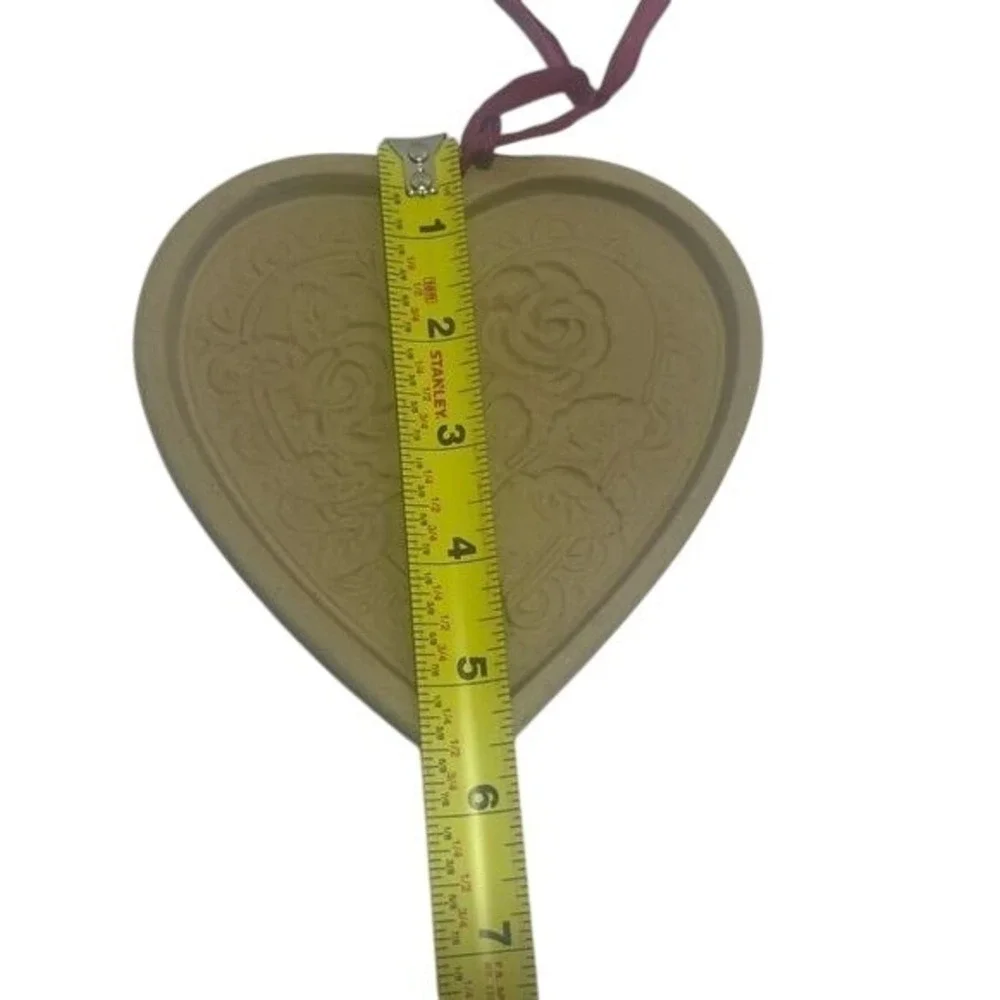1992 Stoneware Brown Bag Cookie Art Rose In Heart Cookie Mold Press Valentines